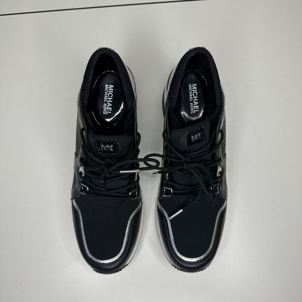 Michael Kors Black Scout Trainer Scuba Leather Wedge Sneaker Star Design 9 - Picture 5 of 16